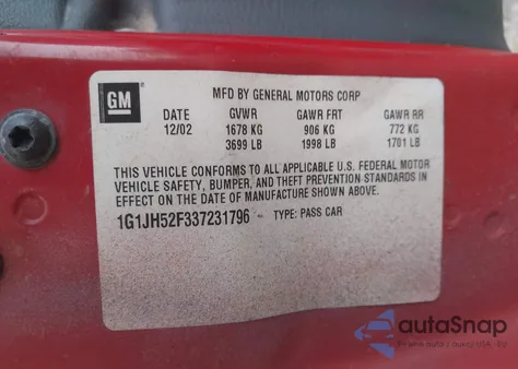 2003 Chevrolet Cavalier Ls Sport z USA, uszkodzony, nr VIN 1G1JH52F337231796